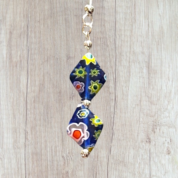 Hand Crafted Earrings Flowers Floral Beads Long Dangle Pierced - Picture 3 of 8